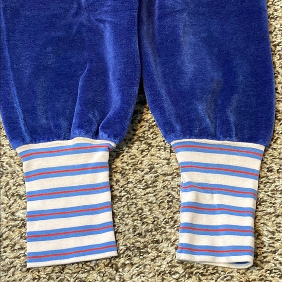 VNTG Petit Bateau Blue and White Velour Jumpsuit with Striped Cuffs - Picture 4 of 6